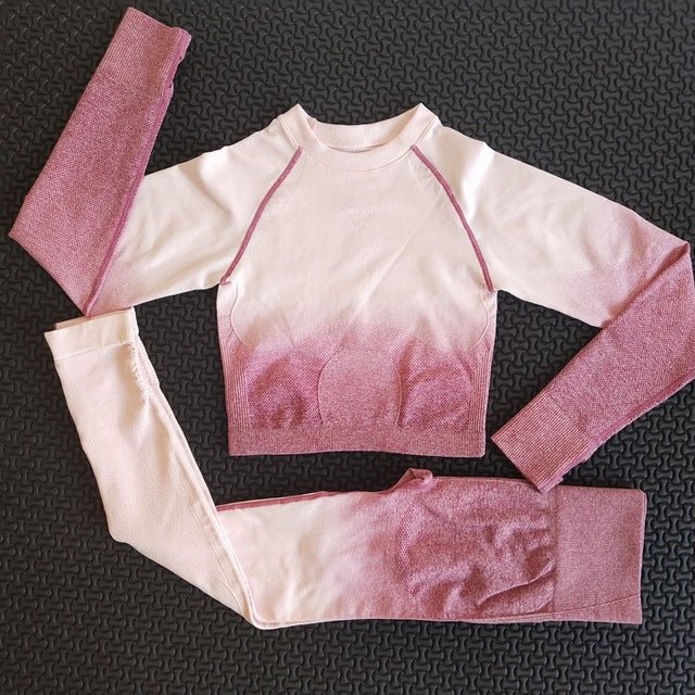 2 piece gym set women ombre seamless workout set yoga-5