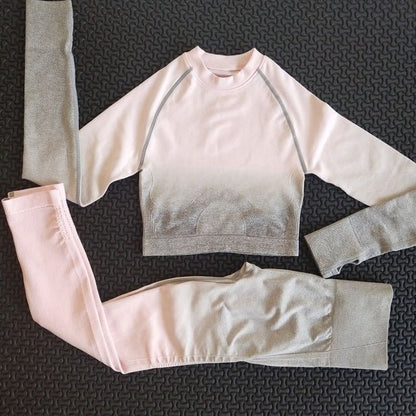2 piece gym set women ombre seamless workout set yoga-3