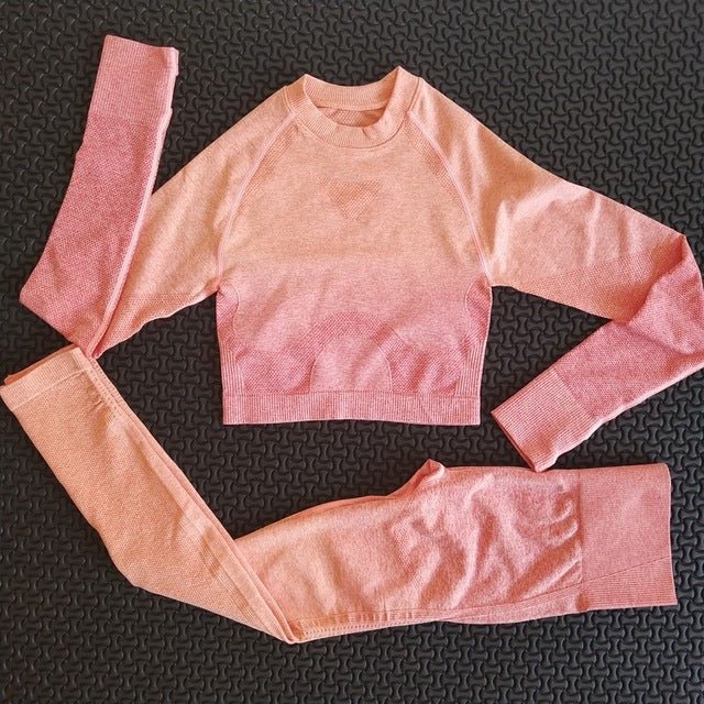 2 piece gym set women ombre seamless workout set yoga-4