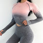 Women Yoga Set Gym Clothing Ombre Seamless Gradient Leggings+Long sleeve Top Workout Sport Suit Women Fitness Set Active Wear-0