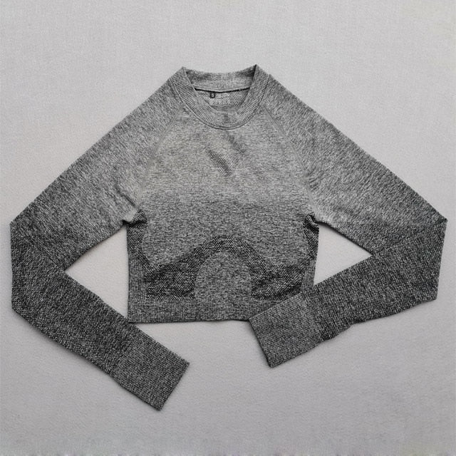 Women Yoga Set Gym Clothing Ombre Seamless Gradient Leggings+Long sleeve Top Workout Sport Suit Women Fitness Set Active Wear-14