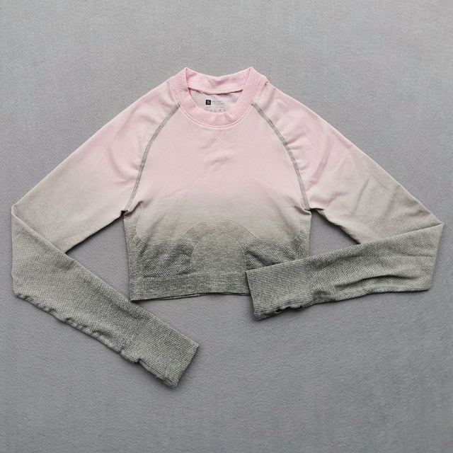 Women Yoga Set Gym Clothing Ombre Seamless Gradient Leggings+Long sleeve Top Workout Sport Suit Women Fitness Set Active Wear-13