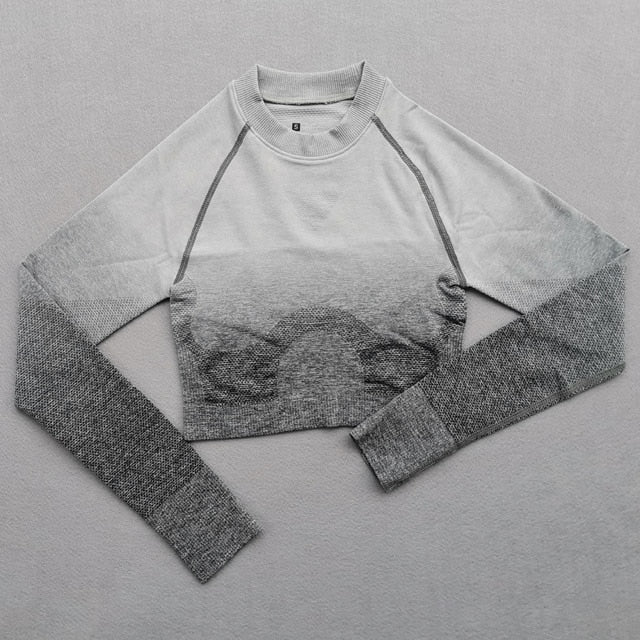 Women Yoga Set Gym Clothing Ombre Seamless Gradient Leggings+Long sleeve Top Workout Sport Suit Women Fitness Set Active Wear-8