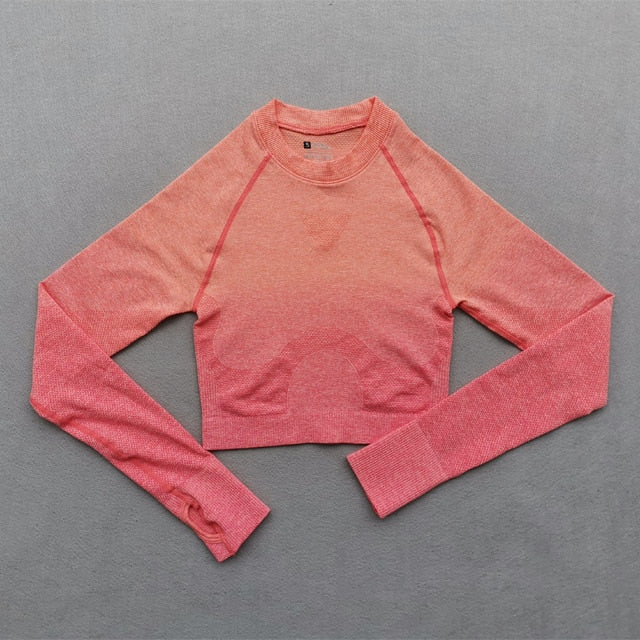 Women Yoga Set Gym Clothing Ombre Seamless Gradient Leggings+Long sleeve Top Workout Sport Suit Women Fitness Set Active Wear-6