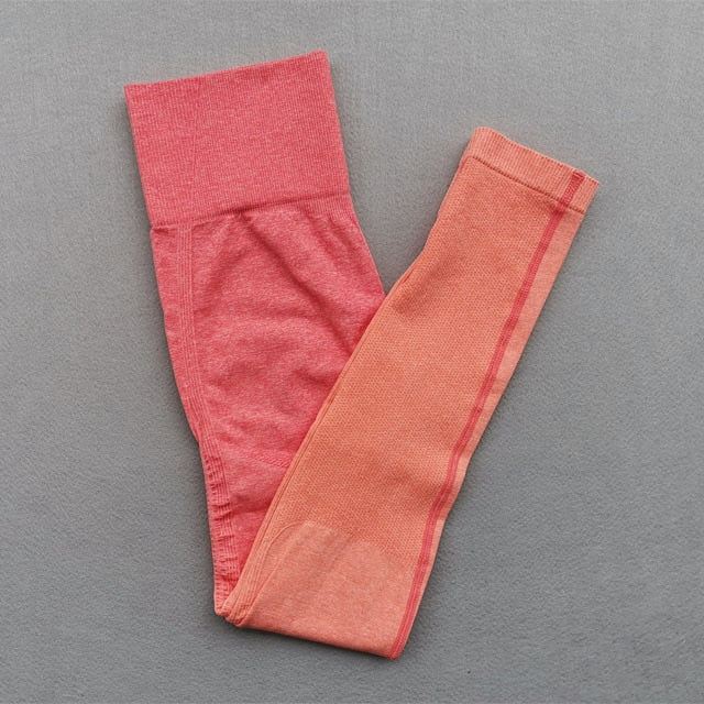 Women Yoga Set Gym Clothing Ombre Seamless Gradient Leggings+Long sleeve Top Workout Sport Suit Women Fitness Set Active Wear-17