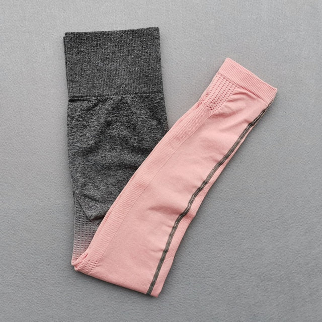 Women Yoga Set Gym Clothing Ombre Seamless Gradient Leggings+Long sleeve Top Workout Sport Suit Women Fitness Set Active Wear-16