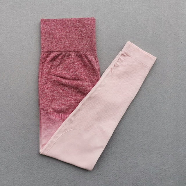 Women Yoga Set Gym Clothing Ombre Seamless Gradient Leggings+Long sleeve Top Workout Sport Suit Women Fitness Set Active Wear-18