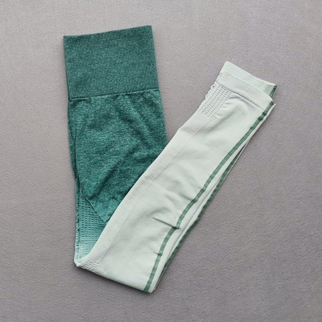 Women Yoga Set Gym Clothing Ombre Seamless Gradient Leggings+Long sleeve Top Workout Sport Suit Women Fitness Set Active Wear-24