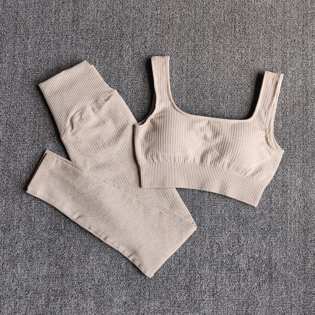 Women&#39;s Sportswear Yoga Set Workout Clothes Athletic Wear Sports Gym Legging Seamless Fitness Bra Crop Top Long Sleeve Yoga Suit-25