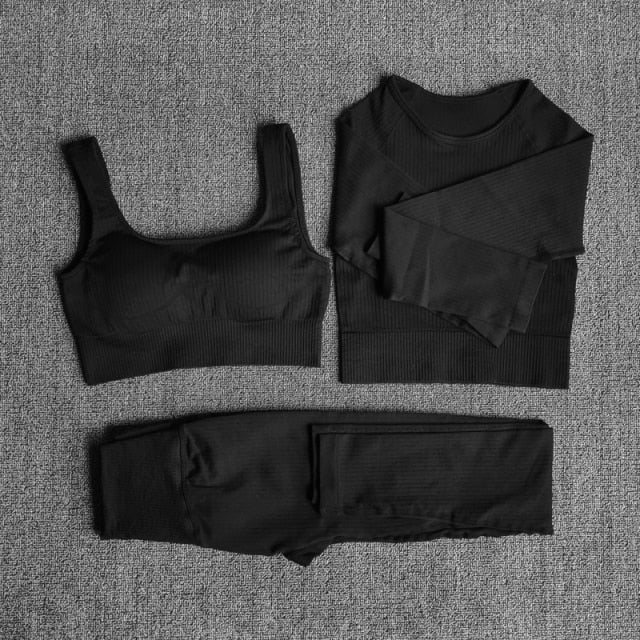 Women&#39;s Sportswear Yoga Set Workout Clothes Athletic Wear Sports Gym Legging Seamless Fitness Bra Crop Top Long Sleeve Yoga Suit-19