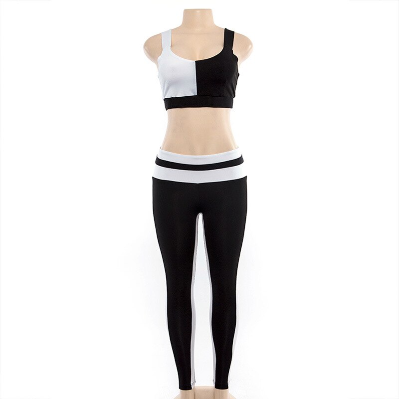 Patchwork Fitness Yoga Sportswear Set For Women Crop Top Leggings Pants Suit Gym Fitness Jogging Slim Tracksuit Outfits Clothing-1