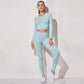 Women&#39;s Sportswear Yoga Set Workout Clothes Athletic Wear Sports Gym Legging Seamless Fitness Bra Crop Top Long Sleeve Yoga Suit-2